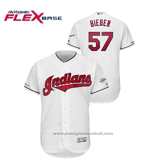 Maglia Baseball Uomo Cleveland Indians Shane Bieber Flex Base Autentico Collezione Bianco